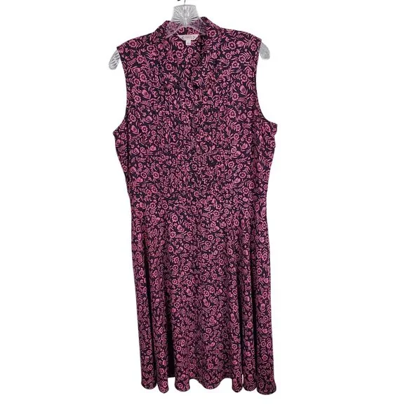 Nanette Lepore 12 Dress Floral Cottage Prairie Fit Flare Button Front Navy Pink - Picture 2 of 12